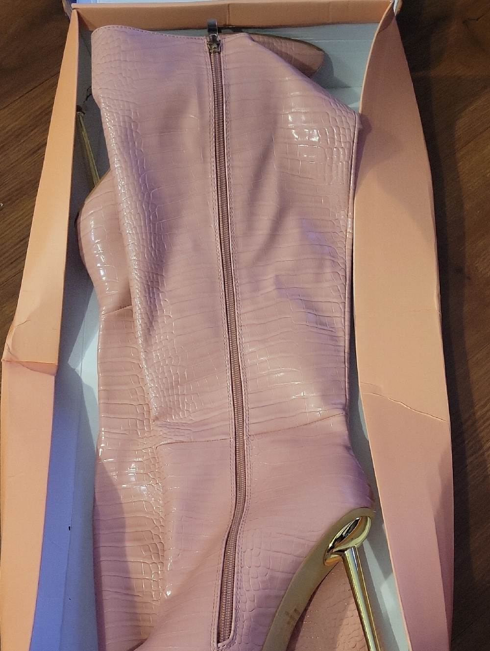 Women’s Pink Croc-Embossed Heeled Boots